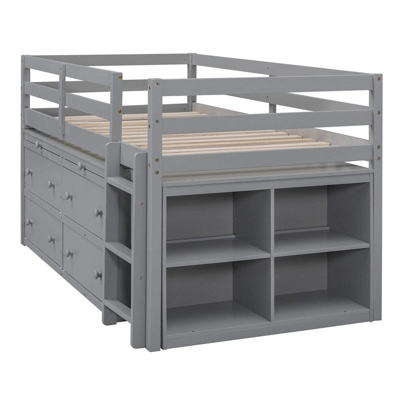 Letto a soppalco singolo con scrivania estraibile e 4 cassetti contenitori