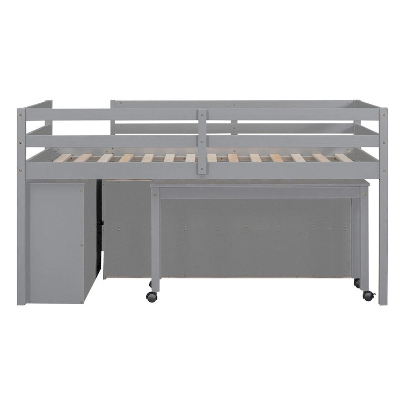 Letto a soppalco singolo con scrivania estraibile e 4 cassetti contenitori