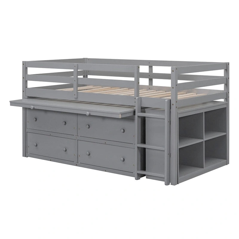 Letto a soppalco singolo con scrivania estraibile e 4 cassetti contenitori