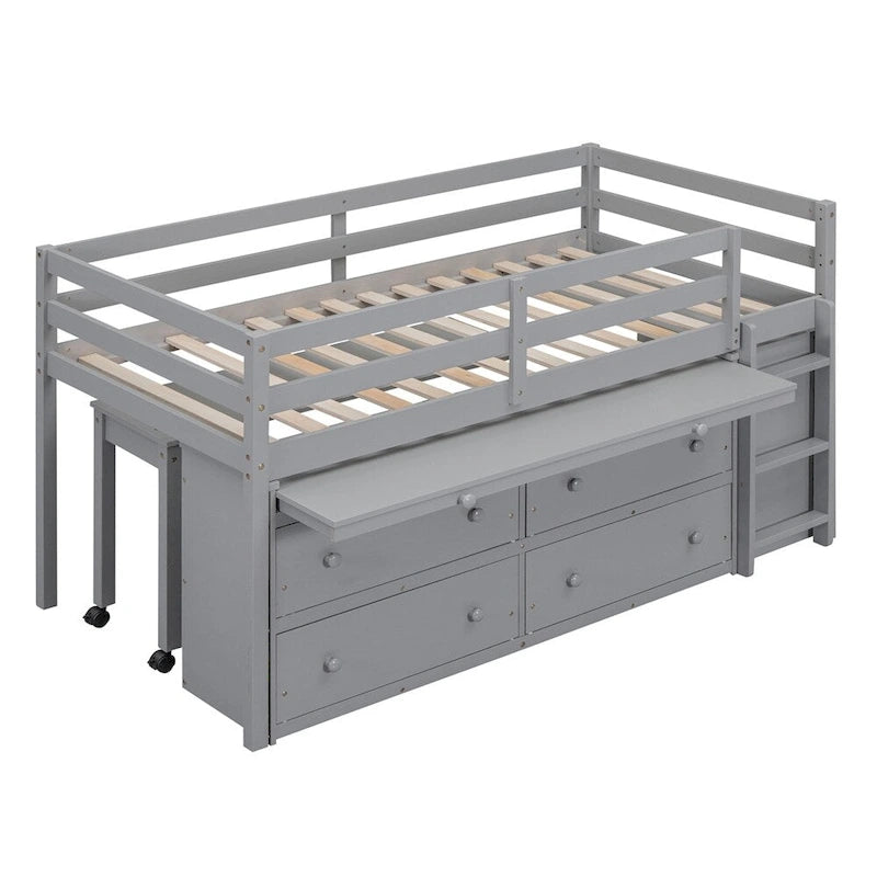 Letto a soppalco singolo con scrivania estraibile e 4 cassetti contenitori