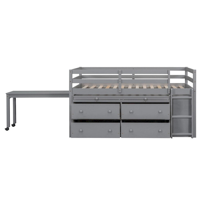 Letto a soppalco singolo con scrivania estraibile e 4 cassetti contenitori