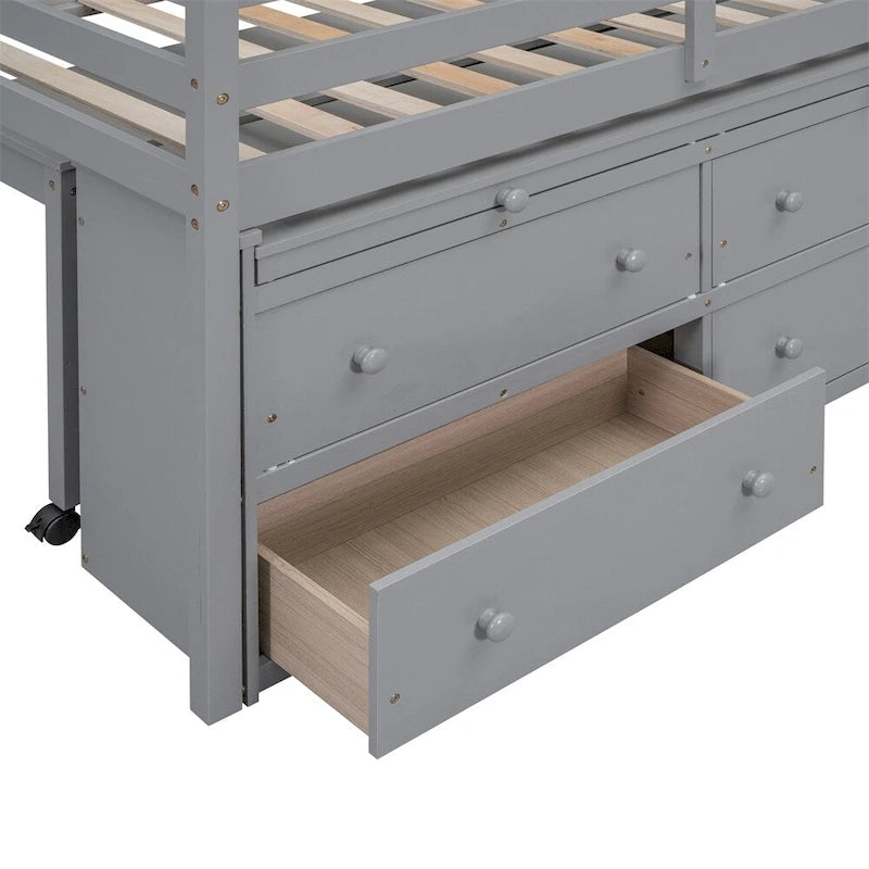 Letto a soppalco singolo con scrivania estraibile e 4 cassetti contenitori