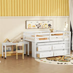 Letto a soppalco singolo con scrivania estraibile e 4 cassetti contenitori