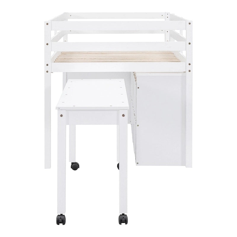 Letto a soppalco singolo con scrivania estraibile e 4 cassetti contenitori