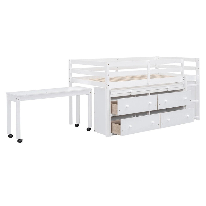 Letto a soppalco singolo con scrivania estraibile e 4 cassetti contenitori