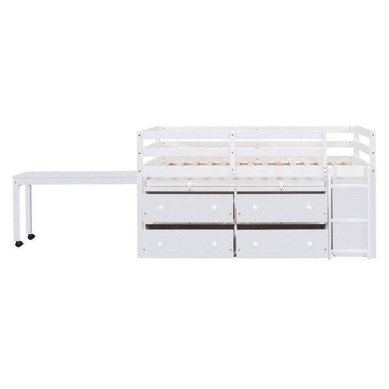 Letto a soppalco singolo con scrivania estraibile e 4 cassetti contenitori