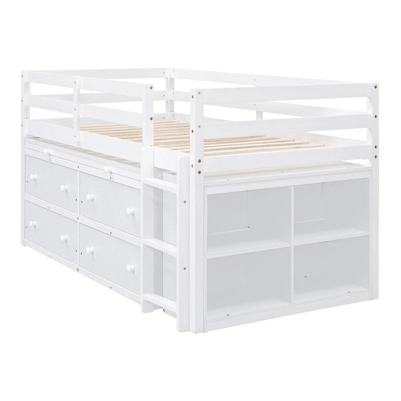 Letto a soppalco singolo con scrivania estraibile e 4 cassetti contenitori