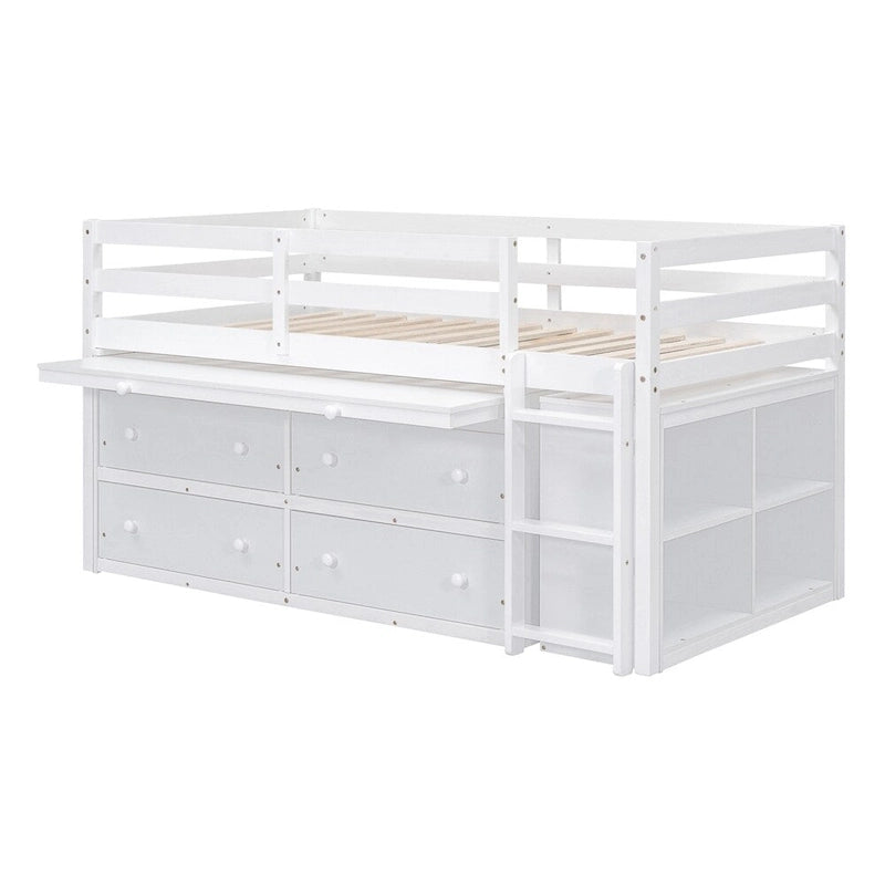 Letto a soppalco singolo con scrivania estraibile e 4 cassetti contenitori