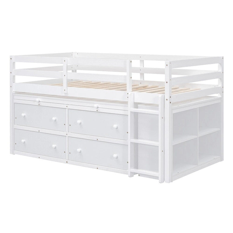 Letto a soppalco singolo con scrivania estraibile e 4 cassetti contenitori