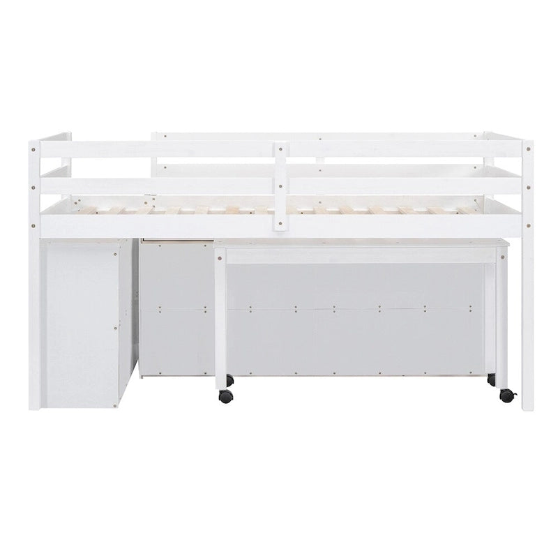 Letto a soppalco singolo con scrivania estraibile e 4 cassetti contenitori