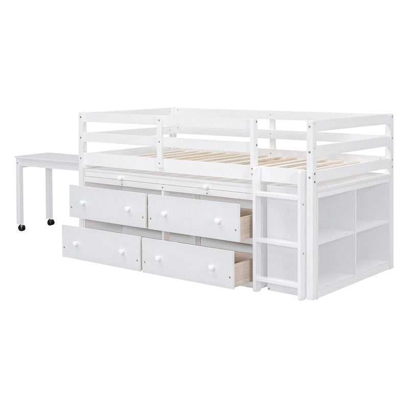 Letto a soppalco singolo con scrivania estraibile e 4 cassetti contenitori