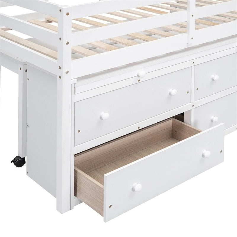 Letto a soppalco singolo con scrivania estraibile e 4 cassetti contenitori