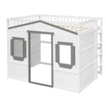 Solid Wood Full Size House Loft Bed with Ladder and Underbed Gaming Space