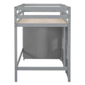 Wood Twin Size Loft Bed with Built-in Storage Wardrobe and 2 Windows