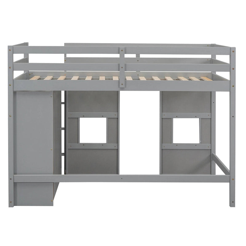 Letto a soppalco singolo con armadio integrato e 2 finestre