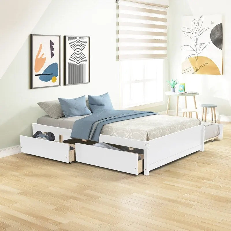 Struttura letto matrimoniale con letto estraibile singolo e 2 cassetti portaoggetti