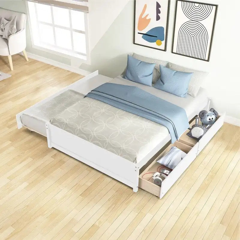 Struttura letto matrimoniale con letto estraibile singolo e 2 cassetti portaoggetti
