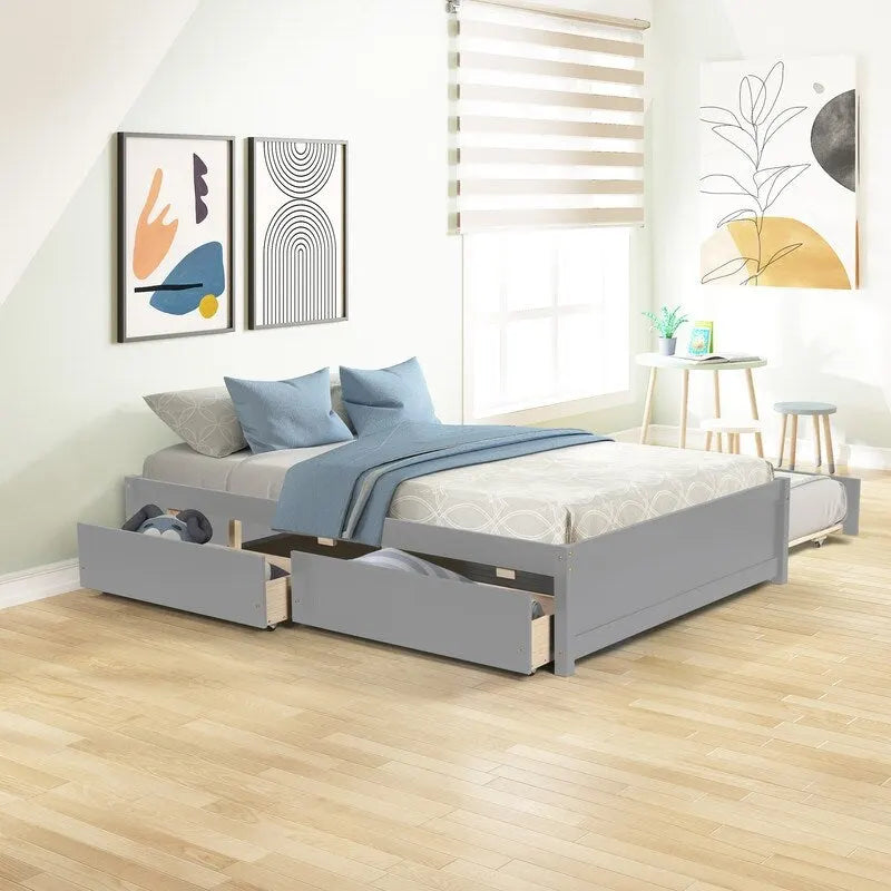 Struttura letto matrimoniale con letto estraibile singolo e 2 cassetti portaoggetti