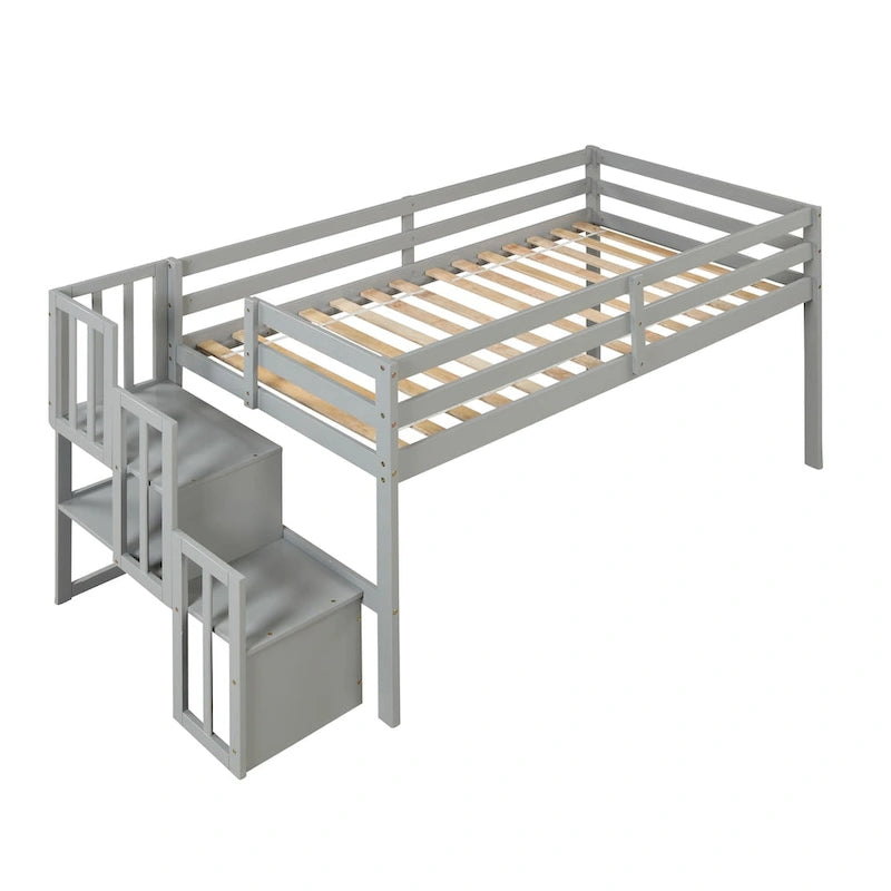 Letto a soppalco singolo con scala e contenitore