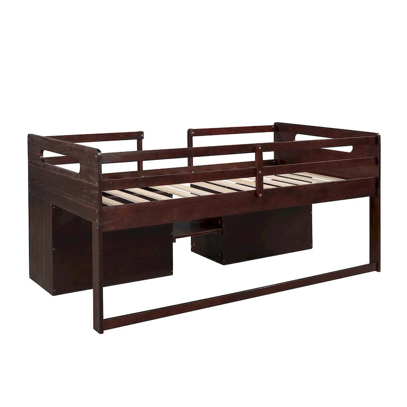 Letto a soppalco singolo con 2 mensole e 2 cassetti