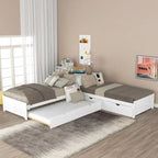 Letto a piattaforma a L con letto estraibile e cassetti contenitore, misura singola