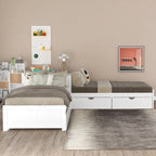 Letto a piattaforma a L con letto estraibile e cassetti contenitore, misura singola
