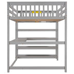 Letto a soppalco full-size con scrivania e mensole, grigio