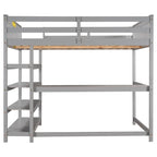 Letto a soppalco full-size con scrivania e mensole, grigio