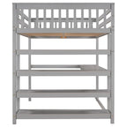 Letto a soppalco full-size con scrivania e mensole, grigio