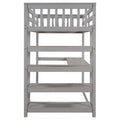 Gray Loft Bed with Storage Shelves and Under-Bed Desk