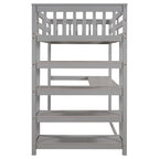Gray Loft Bed with Storage Shelves and Under-Bed Desk
