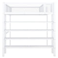 Full Size Metal Loft Bed with 4-Tier Shelves, Workstation, and Full-length Guardrail