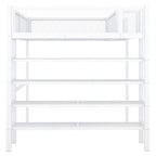Full Size Metal Loft Bed with 4-Tier Shelves, Workstation, and Full-length Guardrail