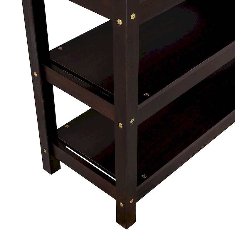 Letto a soppalco full-size con scrivania integrata e mensole portaoggetti