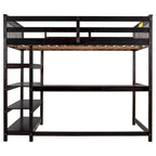 Letto a soppalco full-size con scrivania integrata e mensole portaoggetti