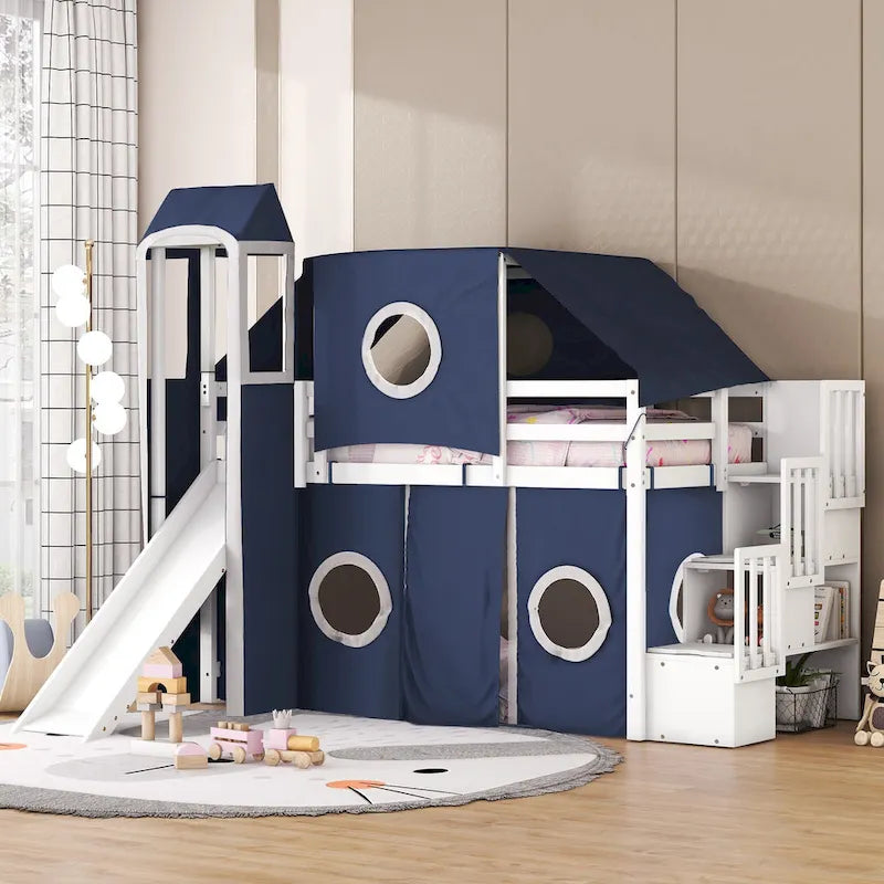 Merax Full/Twin Loft Bed with Tent and Tower