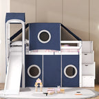 Letto a soppalco singolo/matrimoniale con tenda e torre