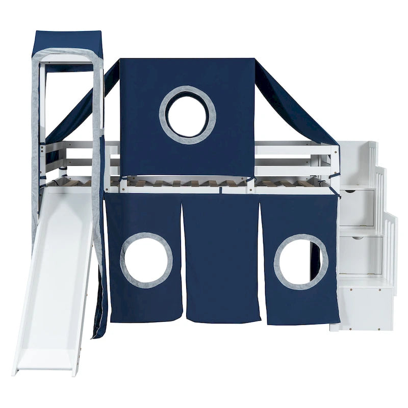 Letto a soppalco singolo/matrimoniale con tenda e torre
