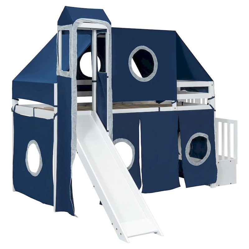 Letto a soppalco singolo/matrimoniale con tenda e torre