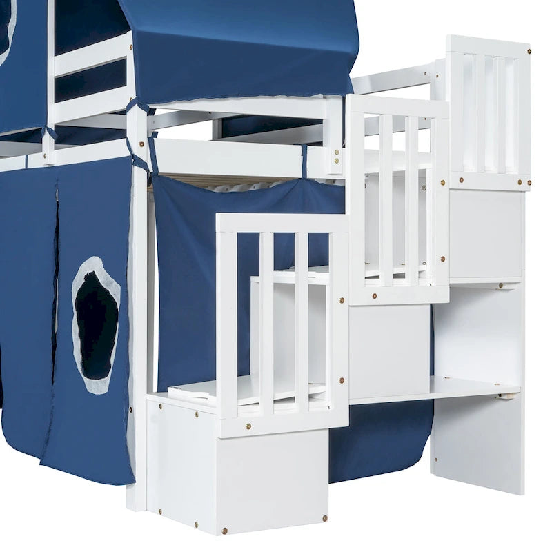 Letto a soppalco singolo/matrimoniale con tenda e torre