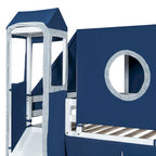 Letto a soppalco singolo/matrimoniale con tenda e torre