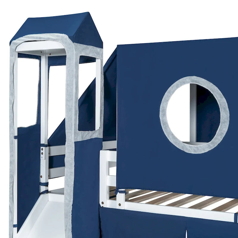 Letto a soppalco singolo/matrimoniale con tenda e torre