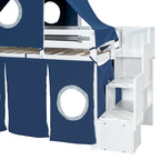 Letto a soppalco singolo/matrimoniale con tenda e torre