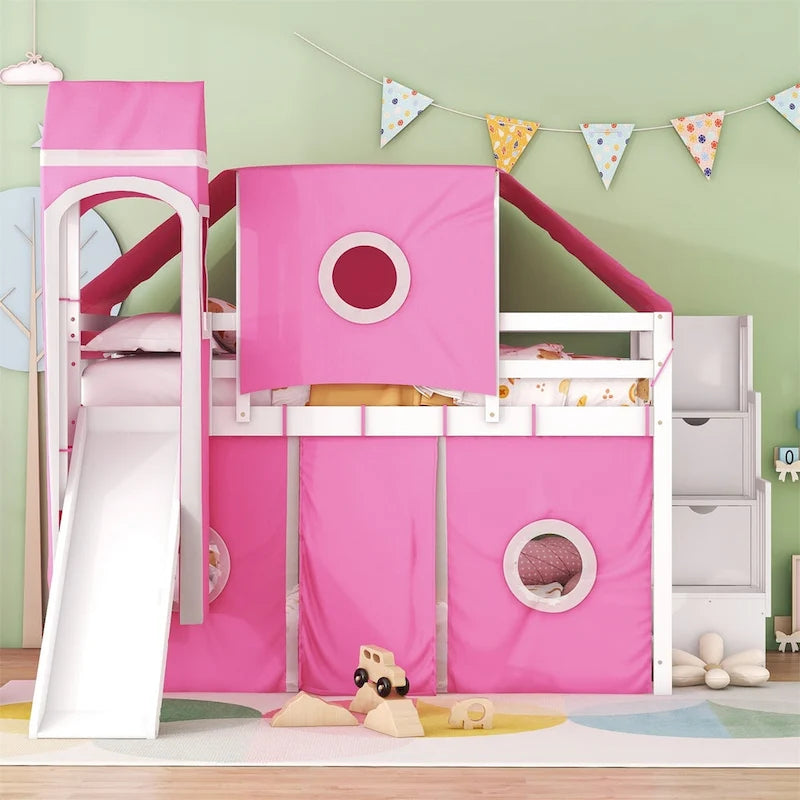 Letto a soppalco singolo/matrimoniale con tenda e torre