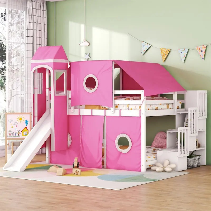 Letto a soppalco singolo/matrimoniale con tenda e torre