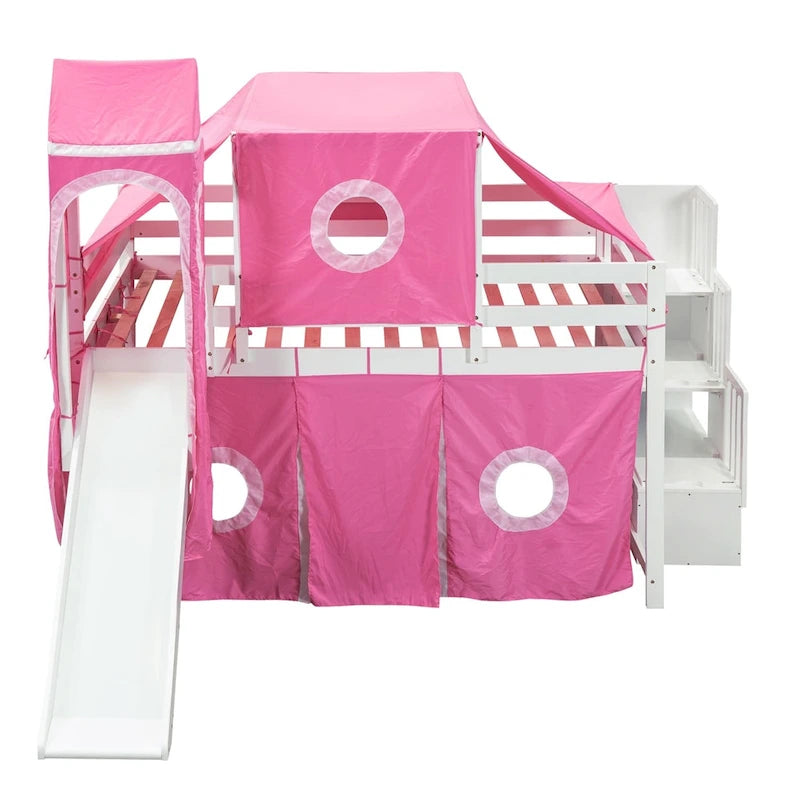 Letto a soppalco singolo/matrimoniale con tenda e torre