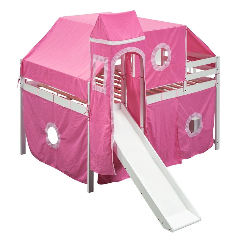 Letto a soppalco singolo/matrimoniale con tenda e torre