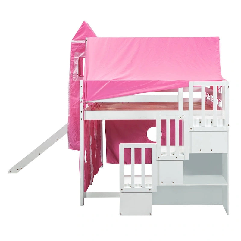 Letto a soppalco singolo/matrimoniale con tenda e torre