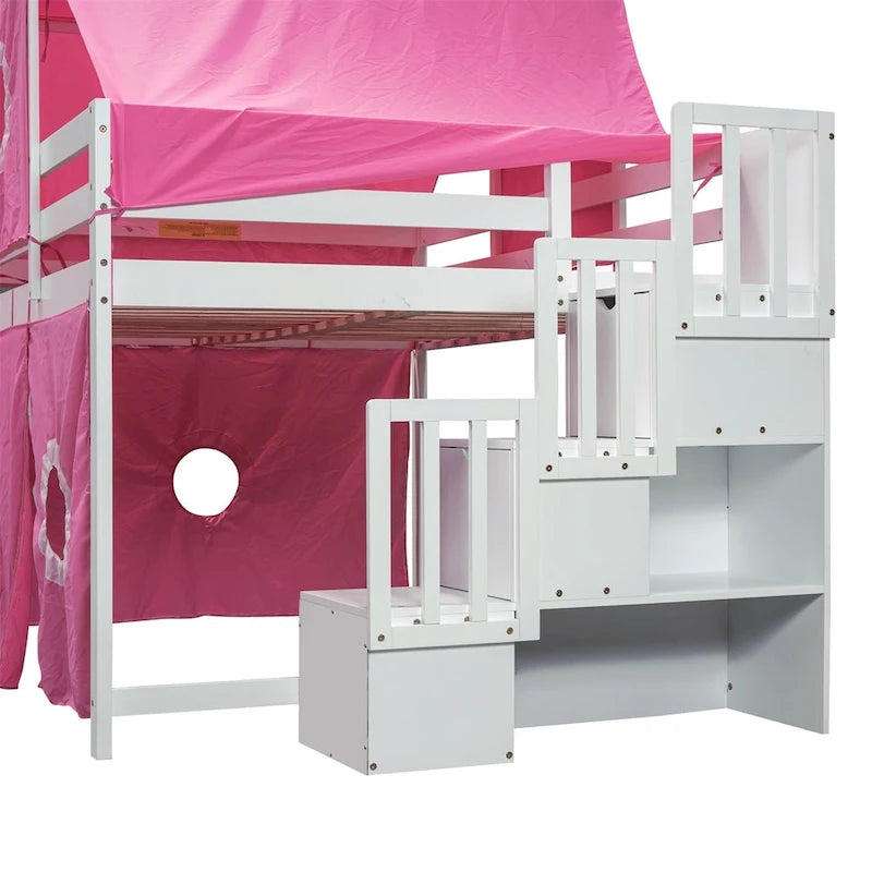 Letto a soppalco singolo/matrimoniale con tenda e torre