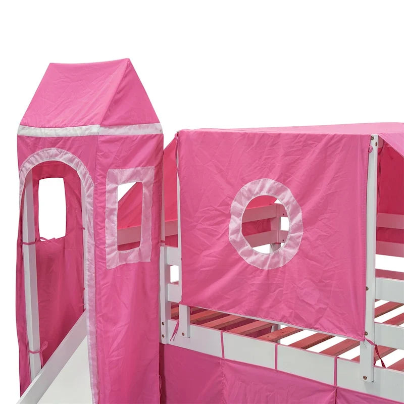 Letto a soppalco singolo/matrimoniale con tenda e torre